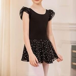 Arshiner Girls Ruffle Sleeve Ballet Dance Dress Tutu Skirted Leotard. Black.  Si